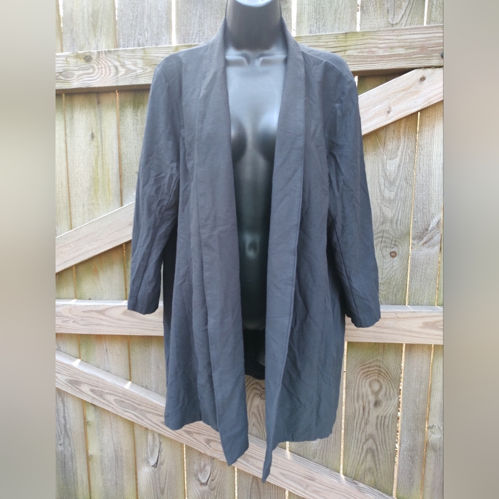 🏵️ Eileen Fisher Woman Dark Grey Open Drapes Relaxed Cardigan